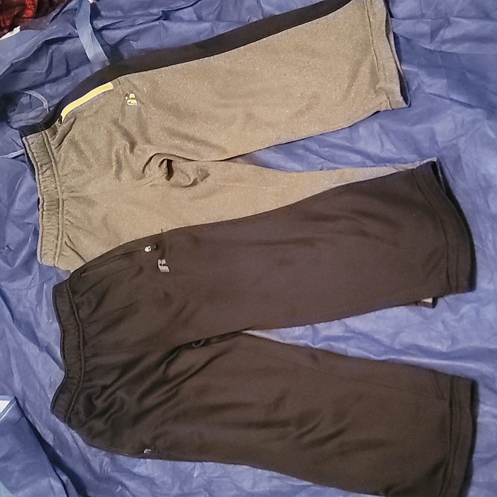 Russell Athletic Boxer Stretch Waist Pants 1 Black & 1 Gray w/ Neon Green S 6-7